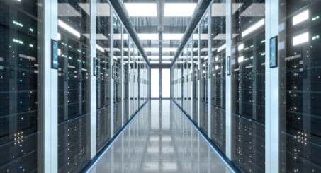 server room having multiple data racks  cage